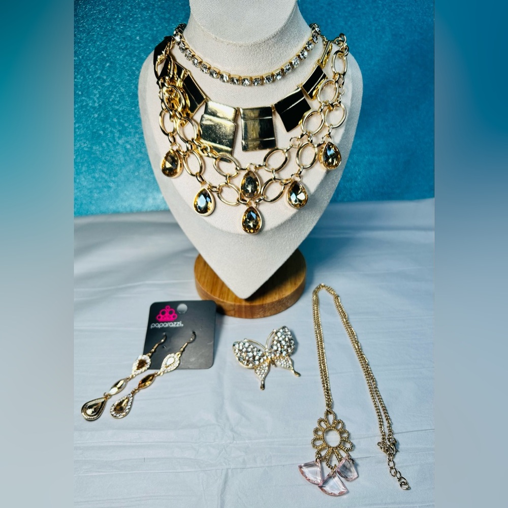 Statement Necklace Earrings & Pin 6 Pc Bundle Set